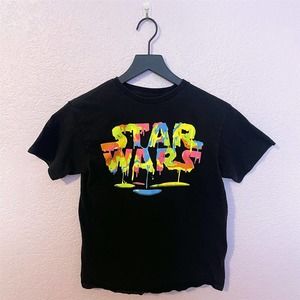 Star Wars Paint Logo T-Shirt Vader Vintage Black Shirt Darth Retro Kids Tee M